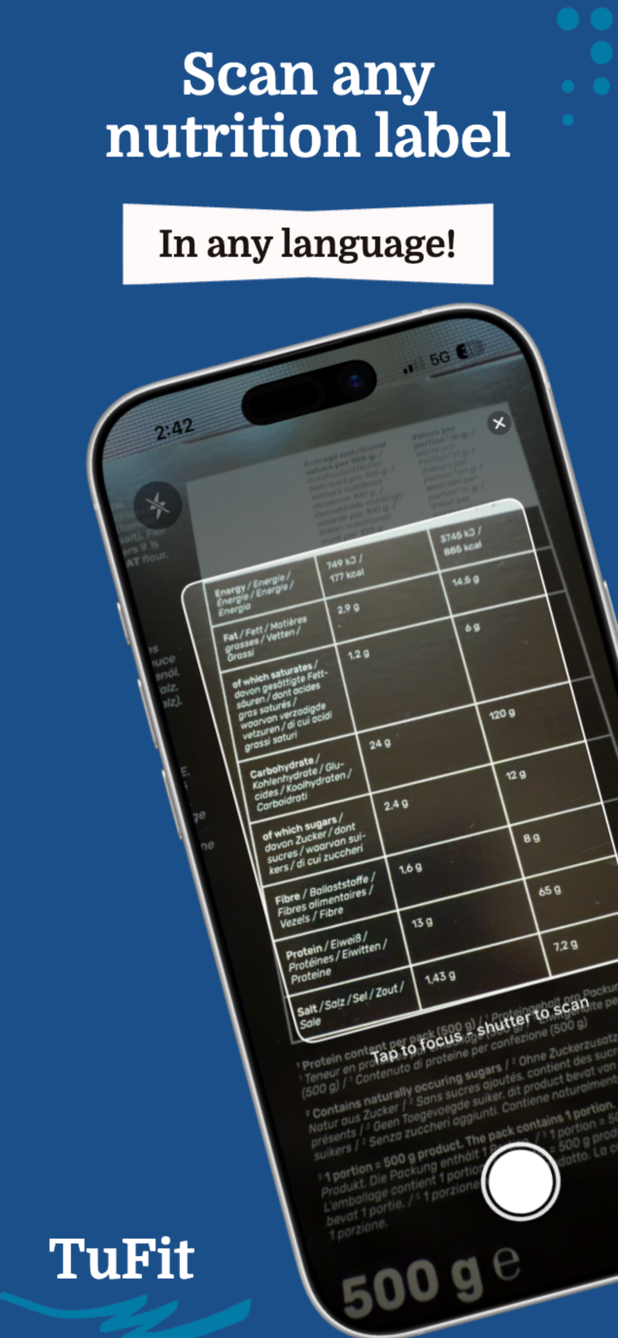 TuFit nutrition label scan